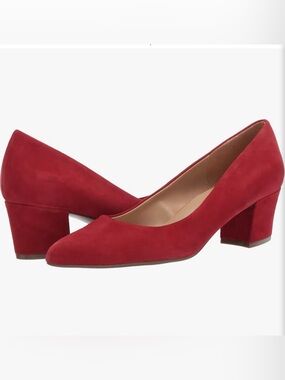 Naturalizer Carmen Red Suede Block Heel Pumps